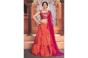 1735-Lehenga- Orange & Deep Pink